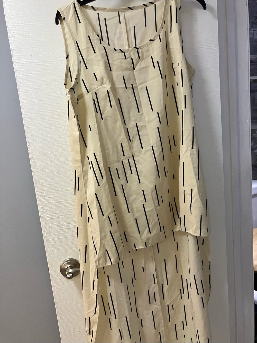 Sleeveless Cream Layered Dress with Black Stripe Print